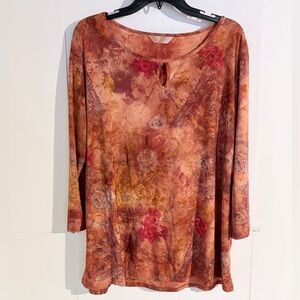 Amiana Women's Long Sleeve Top - Rust Floral